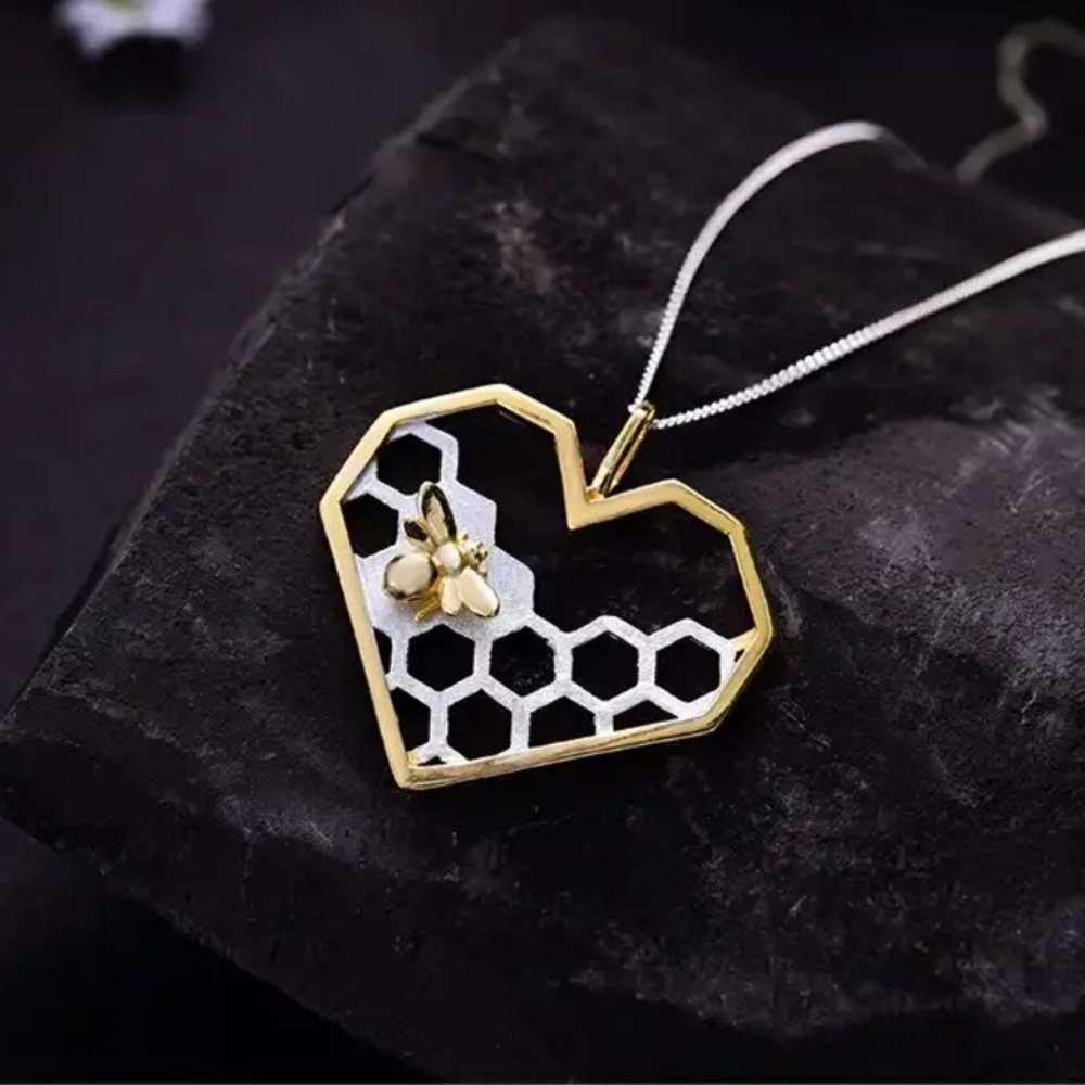 Artisan Handmade 925 Silver Bee Honeycomb Necklace